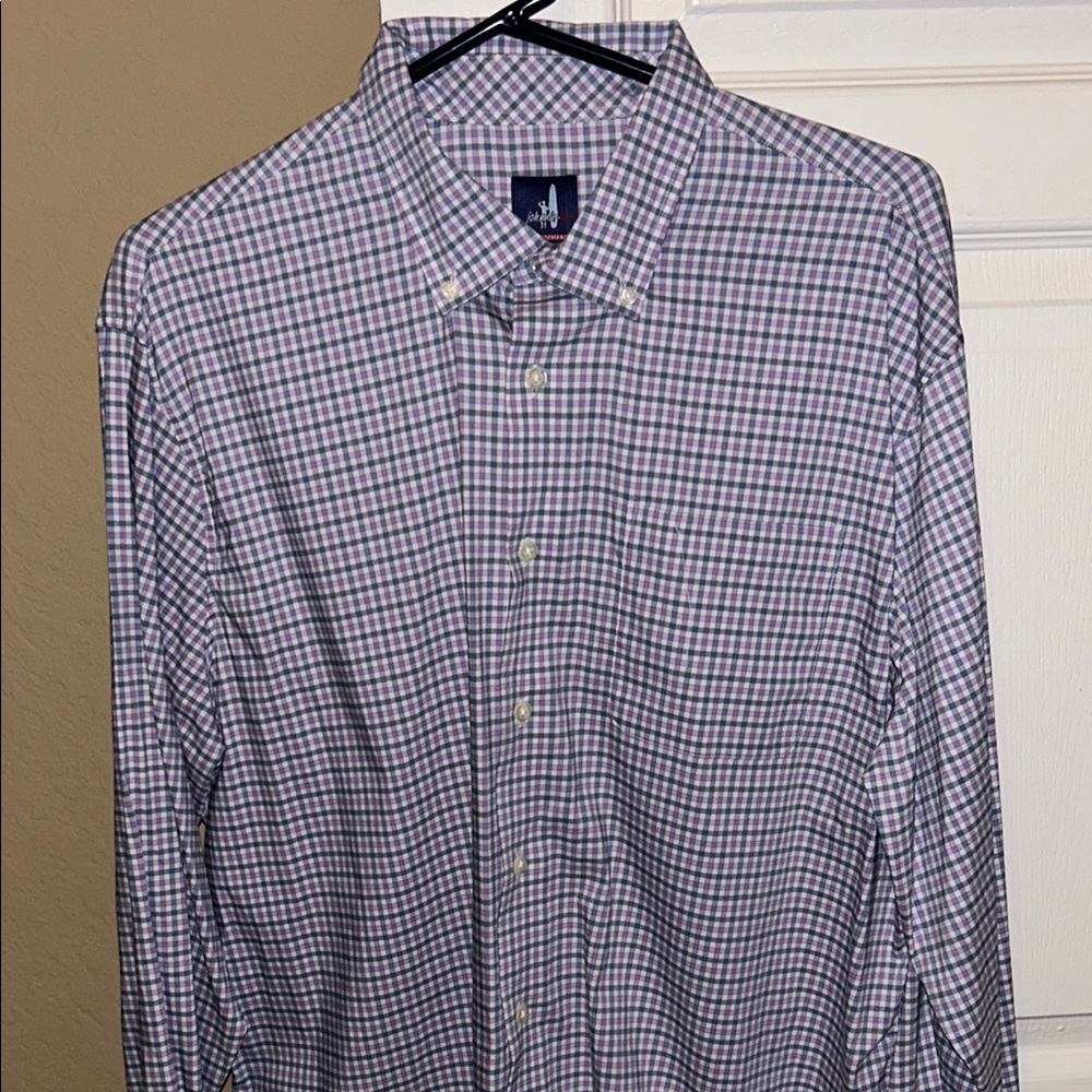johnnie-O Men’s Purple and White Checkered long sleeve Shirt